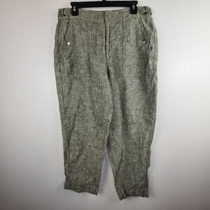 Athleta Green Linen Ankle Cropped Pants GUC Size 14